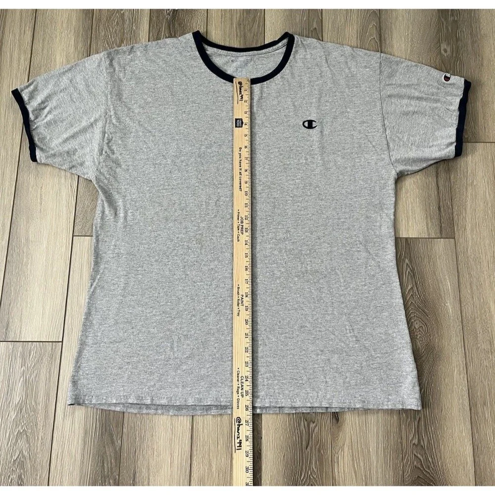 Champion Gray/Navy Collar Men's Short Sleeve Cotton Tee Regular Sz 2XL - Picture 8 of 9